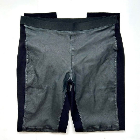 Eileen Fisher Black Lamb Leather Panel Leggings / Pants Viscose Ponte Size Small - Picture 7 of 12